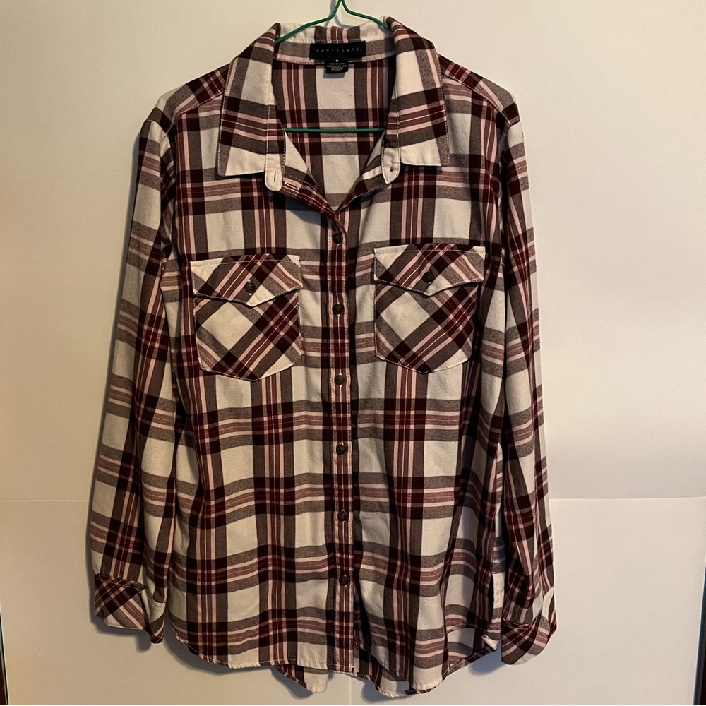 Sanctuary Boyfriend Shirt Plaid Button Up Size Medium